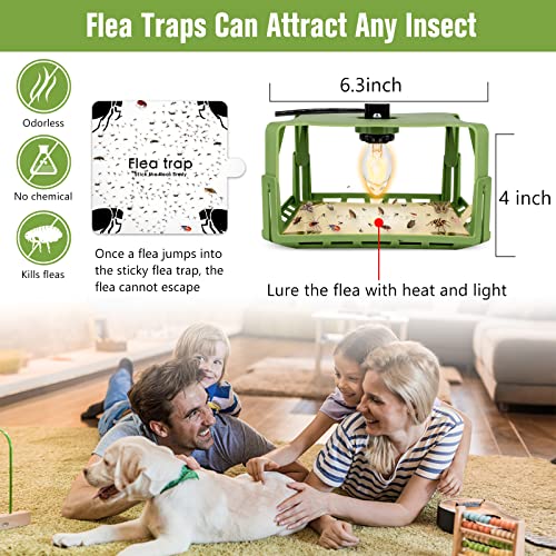 Flea Trap Indoor, Adjustable Sticky Dome Flea Killer Trap Pad Bed Bug Trap With 2 Glue Discs Odorless Non-Toxic Natural Light Bulb Pet Control For Home House Inside, Safe For Children Dog Cat, Green #TOP3