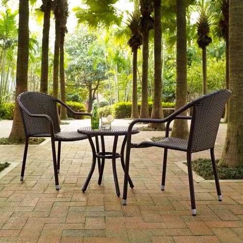 Image of Patio Furniture Set, 3 Pieces Porch Backyard Garden Outdoor Furniture Rattan Chairs and Table Wicker Conversation Set (Dark Brown Color) 60 x 56 x 74 Cm