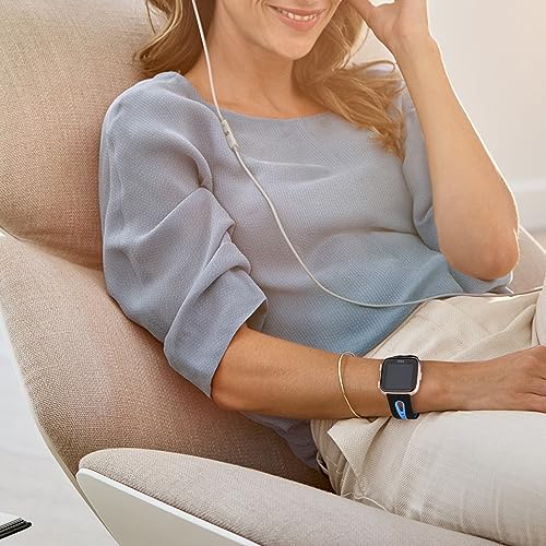 Image of Tobfit Soft Strap Compatible for Fitbit Versa 2 (Watch Not Included), Flexible Premium Silicone Adjustable Watch Band, Sport Replacement Watchstrap for Women Men (L, Black and Blue)