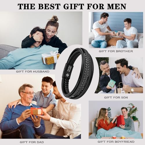 Pulsera para hombre de cuero trenzado con acero inoxidable miniatura 5