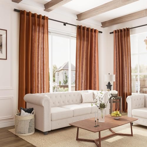 Image of Joywell Linen Curtains 84 Inches Long for Living Room Terracotta