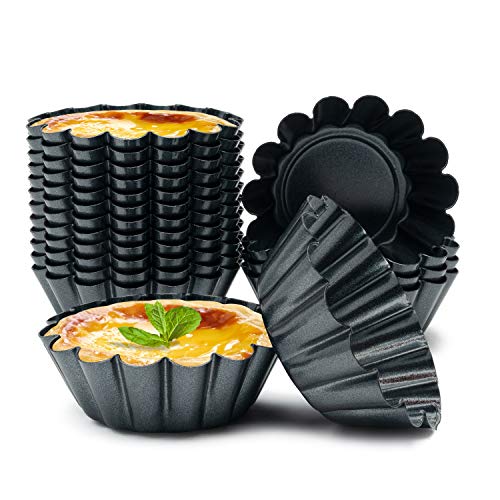 GROBRO7 18Pcs Egg Tart Molds Carbon Steel Tart Pans 2.5 x 0.9 inch Muffin Mould Cupcake Cookie Pudding Nonstick Mold Cheese Quiche Pan Tin Baking Tool for Making Christmas Desserts