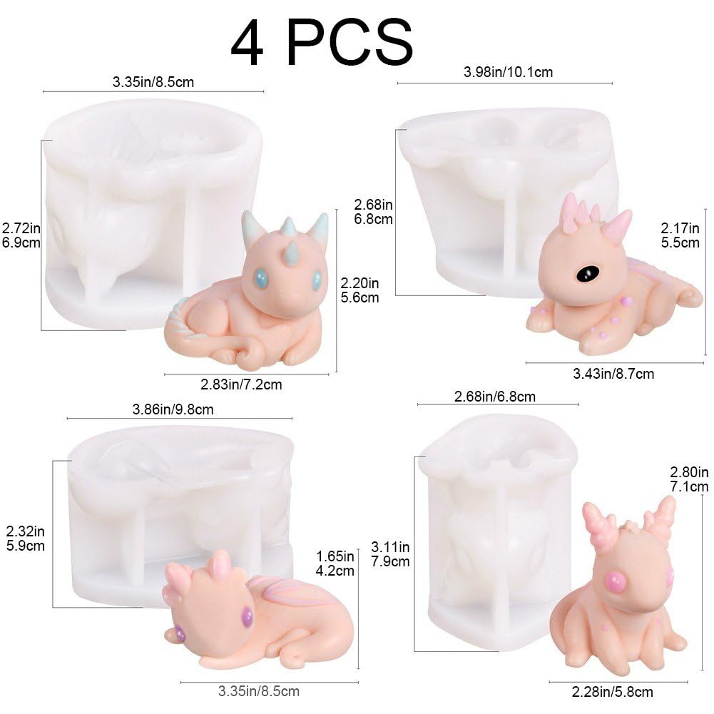 4 szt. 3D smok forma śliczny smok świeca forma 3d smok dziecko silikonowa forma żywica ciasto kremówka forma glina żywica formy do robienia świec