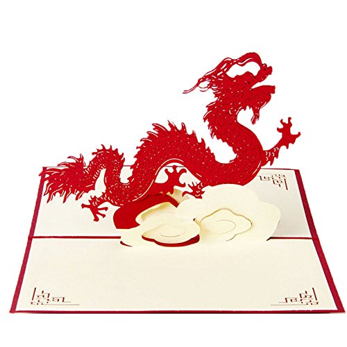 Huijun 3D Handmade Dragon pop up Cartes de Vœux