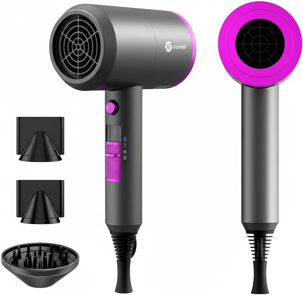 Hair Dryer, Professional Ionic Diffuser Hairdryer,1800 Watt AC Motor Quick Dry Travel Hairdryer, Salon with Hot and Cold Buttons Hairdryers for Women & Men, 2 Concentrators and 1 Diffuser