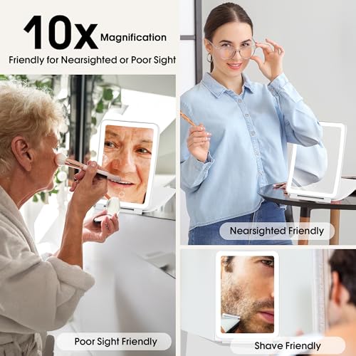 10X/1X Rechargeable Lighted Makeup Mirror with 80 LEDs and Dimmable Lighting - Portable Travel Vanity Essential
