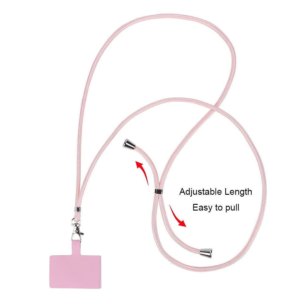 Lanière Téléphone Universelle Fluor Rose - Longueur Réglable 75cm - Patch Fixation Inclus