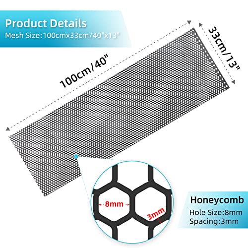 Image of AggAuto Universal 40 inchx13 inch Car Grill Mesh - Aluminum Alloy Automotive Grille Insert Bumper Honeycomb Hole 8mm Spacing 3mm, One of the Most Multifunctional Shape Grids 100x33cm Black