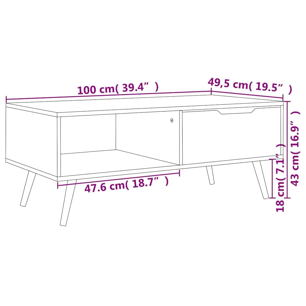 Tavolino da salotto in rovere Sonoma, 100 x 49,5 x 43 cm, in legno