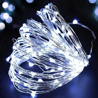 XERGY Battery Powered Copper Wire Led String Lights For Decoration,Christmas Tree Decoration Lights Festival Rice Light-10 Meter 100 Led'S-Cool White (Pack Of 1),10 meters
