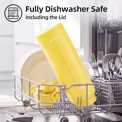 Image of Fanhaw 24 oz Insulated Water Bottle with Soft Silicone Spout Lid, Leakproof Stainless Steel Vacuum Bottle for School, Sports& Daily Use, Kids, Teens& Adults, Back to School Essentials (Bright Yellow)