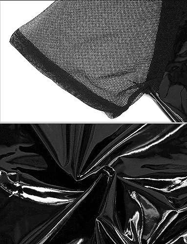 Image of AIEOE Men's Leather Metallic Shirts Shiny Slim Fit Stretch Top Wetlook Club Party Undershirts