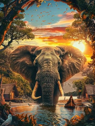 Diamond Painting Adulte et Enfant DIY : Éléphants en Kit Point de Croix