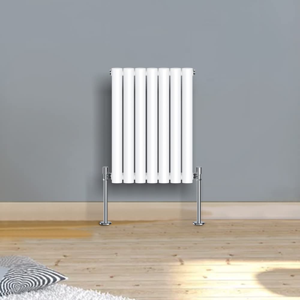 Warmehaus 600x413mm Slimline Horizontal Radiators White Single Modern Wall-Mounted or Floor Standing Oval Panel Radiator