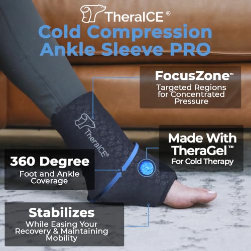 Image of TheraICE Ankle Ice Pack Wrap for Swelling, Sprained Ankle Brace for Women Men, Cold Foot Heel Spur Support Compression Socks, Plantar Fasciitis Achilles Tendonitis Pain Relief FocusZone Extra Cooling