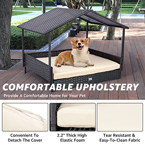 Natural Expressions NL-RDC-98-BLK 2-In-1 Wicker Dog House,Elevated Dog Bed For Indoor/Outdoor With Removable Canopy,Large Dog House With Raised Pet Cot Cool thumb #1