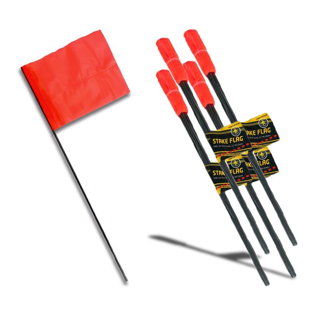 BRITEGUARD100 Piece 21" Extra Long Outdoor Orange Neon Flourescent Marking Flags | Flag Size 3" x 2.5" | Great for Marking Boundaries, Surveying Landscape, Sports, Outdoor Activities