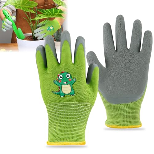 Image of Kids Gardening Gloves, Rubber Coated Non-Slip Yard Work Gloves for Boys & Girls, Protective Garden Gloves for Digging, Outdoor Play, Field Trips (Ages 5-10) (Green)