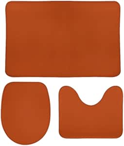 Amazon.com: Jinoarob 3 Piece Bathroom Mat Set Rust Solid Color Bath Rug ...