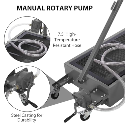 Image of Garvee 20 Gallon Oil Drain Pan Oil Drain Tank, 76L Low Profile Oil Drain Pan, Oil Change Pan with Manual Pump & T Foldable Hand and Wheels, 8FT Hose Oil Drain Cart (Hand Pump-Black)