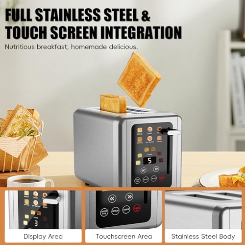 Image of WHALL Touch Screen Toaster 2 Slice,Stainless Steel Digital Timer Toasters,6 Bread Types & 6 Shade Settings,Smart Extra Wide Slots Toaster With Bagel,Cancel,Defrost Functions