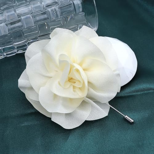 Image of Rrdaily Chunky Flower Brooches Pins for Women,Trendy Charming Chiffon Red Rose Corsage, Aesthetic Accessories for Wedding Ceremony (White), Large