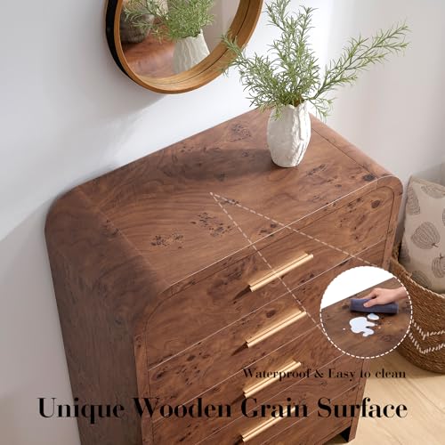 Image of Curved Drawer Dresser for Bedroom with 5 Drawers, 31'' Wide Chest of Drawer