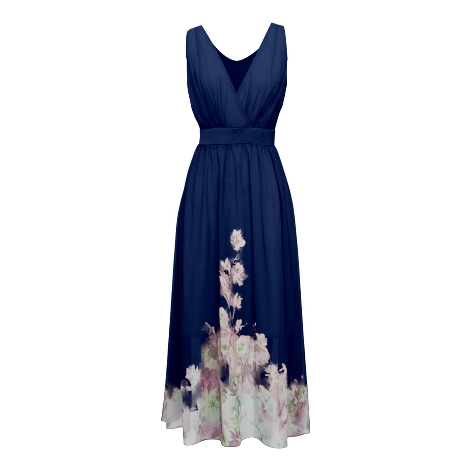 Genérico Vestido Largo Verano Mujer, Vestido Talla Grande Mujer, Vestido Informal De Verano Sin Mangas De Gasa con Cuello En V Y Falda Fluida De Corte A