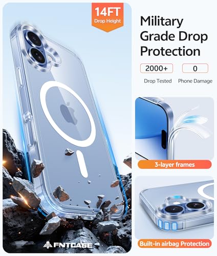 Image of FNTCASE for iPhone 17 Case: [Compatible with Magsafe] [Screen Protector] Anti Yellowing Transparent Clear Magnetic Phone Cover - Military Grade Shockproof Drop Proof Protective Cases - Clear