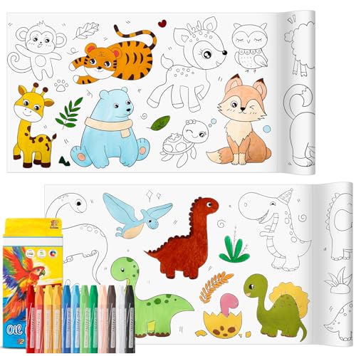 Coloring Paper Roll Set 2 Rolls Drawing Roll Paper & 12 Pack Crayon Sticky Rolls for Art DIY Painting Drawing Coloring Rolls for Young Artists & Gifts for Age 14+ 11.8 x 118