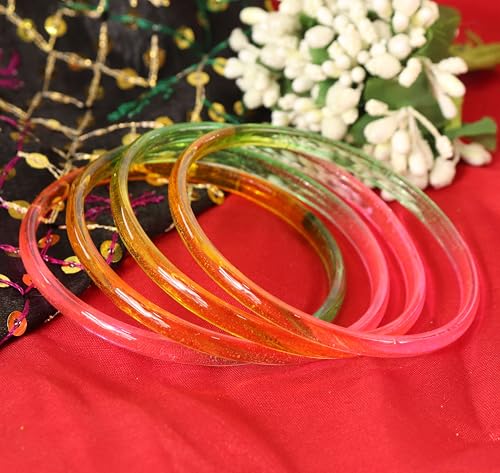 Image of STYOLLO Viral Jelly Plain Transparent Glass Kada Set For Women & Girls | Kanch Kada For Girls | Daily Ethnic Traditional Jewelry | Glossy Classic Fashion Kangan For Wedding, Festive & Parties - Set Of 4