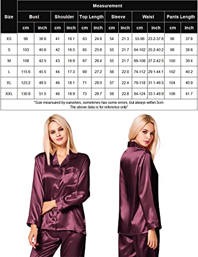 Image of SWOMOG Long Sleeve Pajamas Set Silk Satin Sleepwear Button Down Pjs Loungewear with Pocket