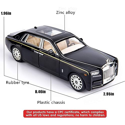 Image of New 1:24 Phantom Diecast Alloy Metal Pull Back Car with Openable Doors Music Sound and Light Vehicle Toy Car for Kids Boys (Blue)