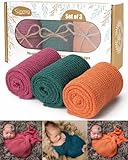 Accesorios de fotografía para recién nacidos, 3 envolturas elásticas para bebés, accesorios profesionales para fotos de bebé, envoltura larga ondulada, para bebés de 0 a 6 meses (rosa, verde oscuro y