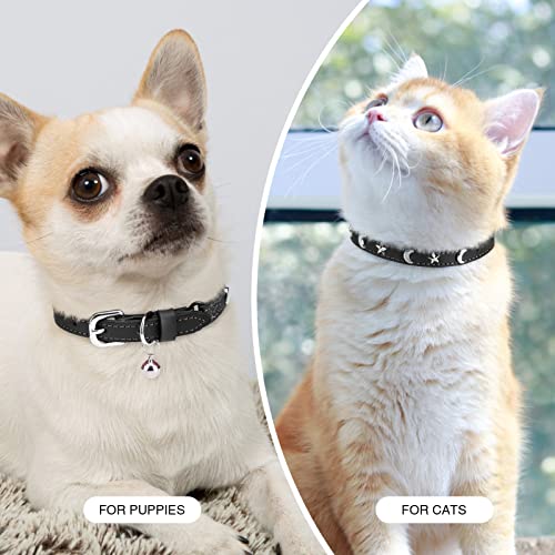 DILLYBUD Leder Katzenhalsband mit Sicherheit elastischen Gürtel und Glocke für Mädchen und Jungen, Schwarz, 18-23 cm