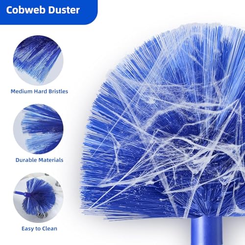 Image of 3 in 1 Microfiber Feather Duster Bendable & Extendable Pole 30-100 Inch Extra Long Extension Pole for Cleaning High Cobweb Stick High Ceiling Fan - Stainless Steel,Blue