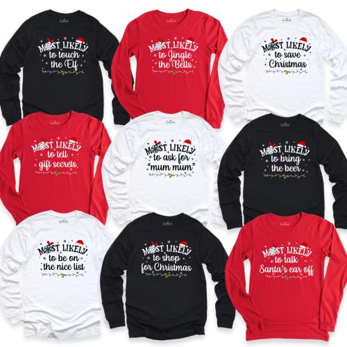 Most Likely To Christmas Gift Long Sleeve T-Shirt, Santa Hat Xmas Lights Long Sleeve Shirt, Funny Christmas Tee, Christmas Shirt, Christmas Family Shirt, Holiday Gift Shirt