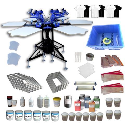 TECHTONGDA 6 Color 6 Station Screen Printing Press Kit with Flash Dryer Washout Tank Squeegee Mesh Frame Accessories