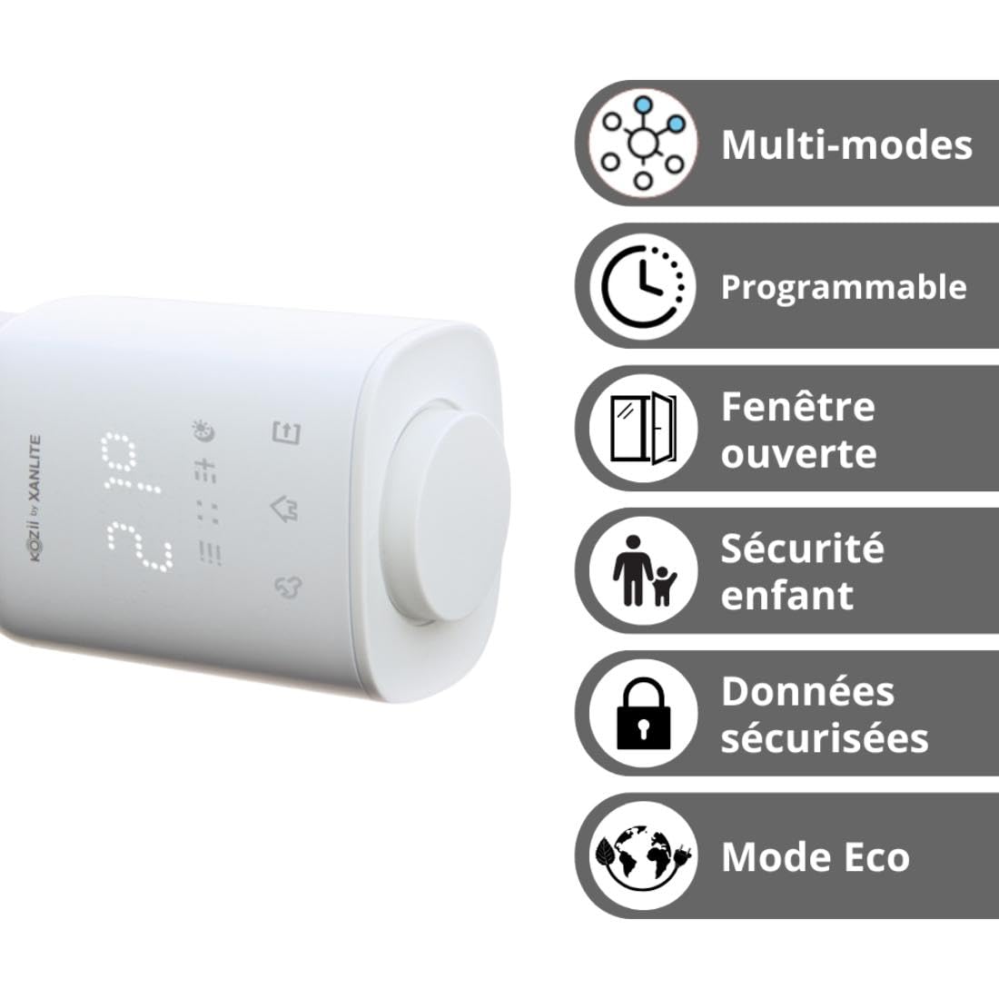 Xanlite - Pack Chauffage Connecté - 1 Passerelle KPAS01 + 6 Têtes Thermostatiques Connectées - Radiateurs Hydrauliques - Contrôle Intelligent - Blanc