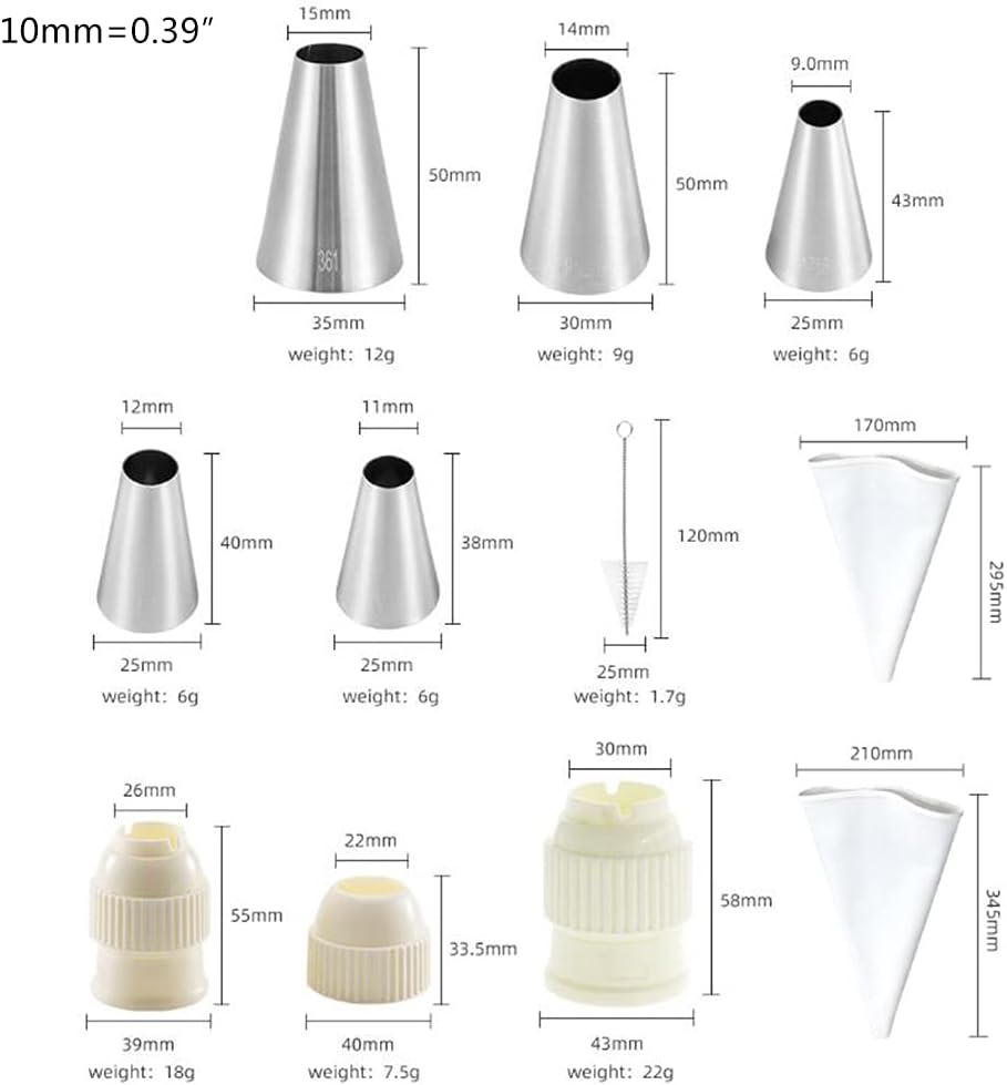 11pcs Cake Decorating Kits Round Cream Cupcakes Icing Tips Nozzles Pastry Bags Reusable Coupler Brush Baking Tool