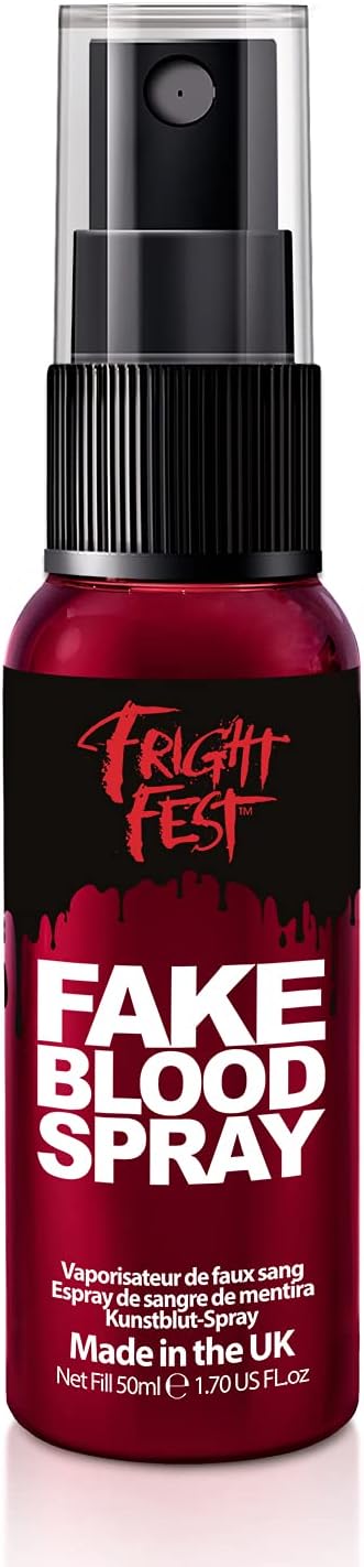Fake Blood Gel Spray 50ml by Fright Fest Red Fake Blood liquid – SFX makeup looks great with face blood, liquid latex, white face paint, black face paint, body paint and spirit gum