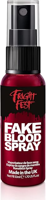 Fake Blood Gel Spray 50ml by Fright Fest Red Fake Blood liquid  SFX makeup looks great with face blood, liquid latex, white face paint, black face paint, body paint and spirit gum