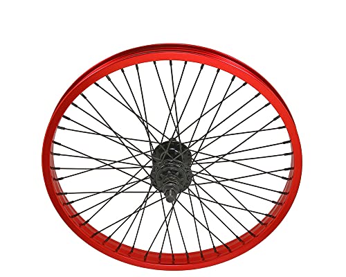 Bike 20 x 2.125 Alloy Rear Wheel 9T Driver 48 Spoke 14gSS/Black 14mm Axle Sealed Bearing Double Wall Red.