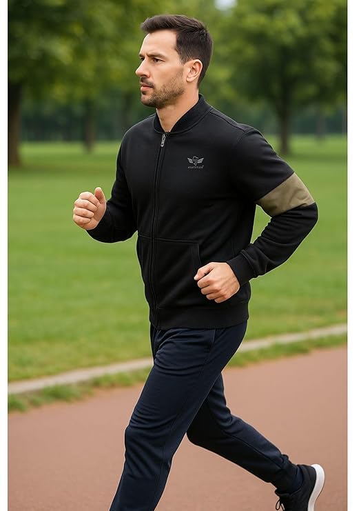 Image of Men Winter Fleece Zip Up Jacket Warm Athletic Sports Track Jacket Lightweight Running Workout Sweatshirt with Pockets