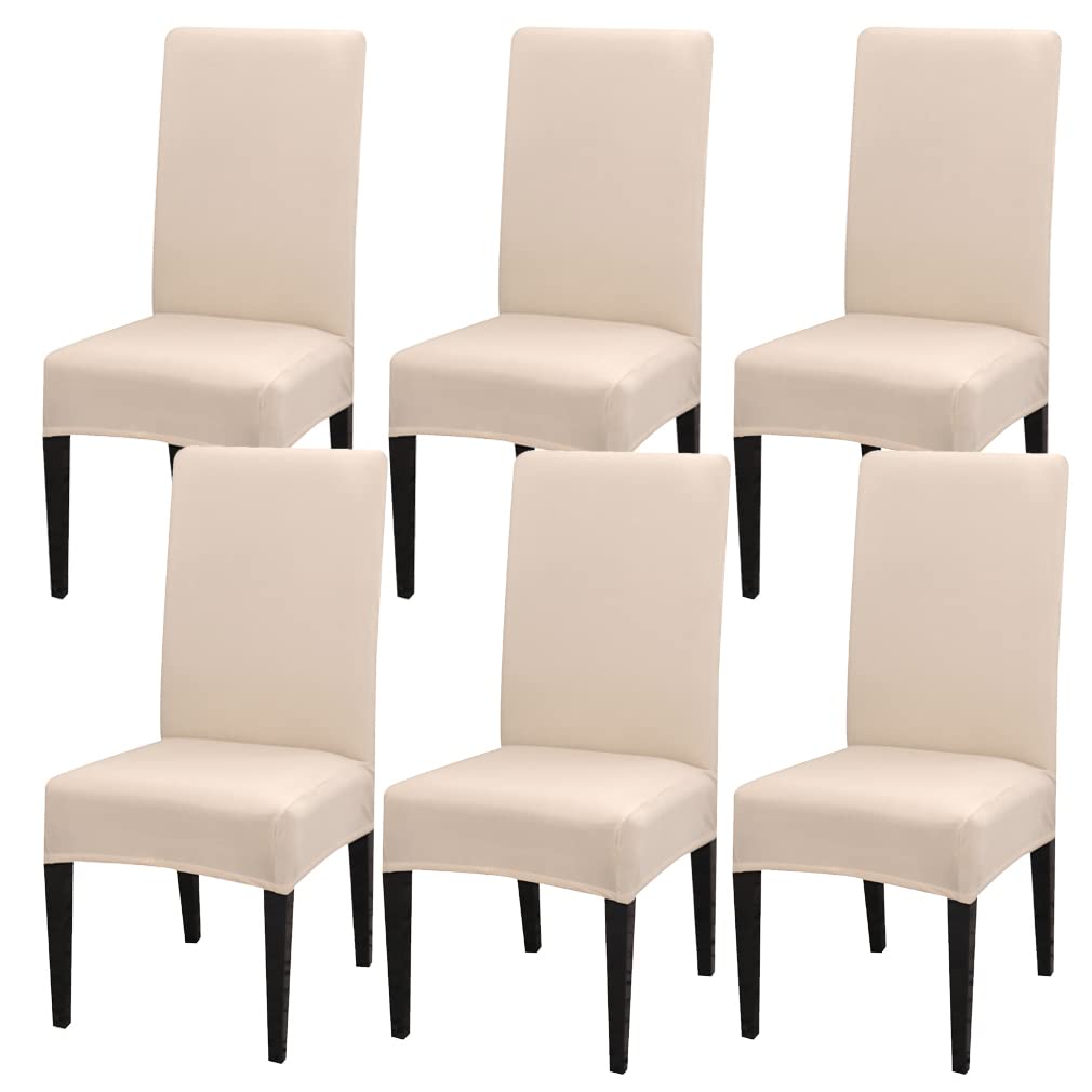 Coprisedie con Schienale 6 Pezzi, Elasticizzato Universali Antimacchia Coprisedia Modern Lavabile Decorativo Copri Sedie per Soggiorno Casa, Ristorante, Hotel (Beige)