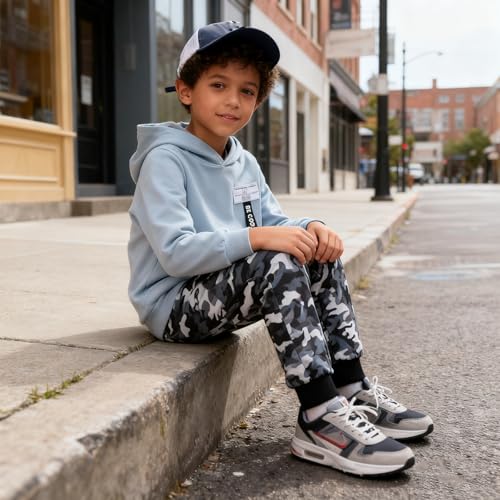 Image of Boys 2 Piece Outfits Long Sleeve Hooded Sweatshirt Top Camouflage Sweatpants Fall Winter Clothing Set 5-10T