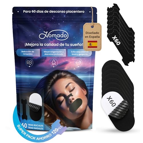 SUPER PACK AHORRO Antironquidos 120 Unidades (60 tiras nasales y 60 cintas bucales)- Mejora la Respiración y el Sueño - Hipoalergénicas - Adhesivo Suave y Duradero- Válido uso Deportivo
