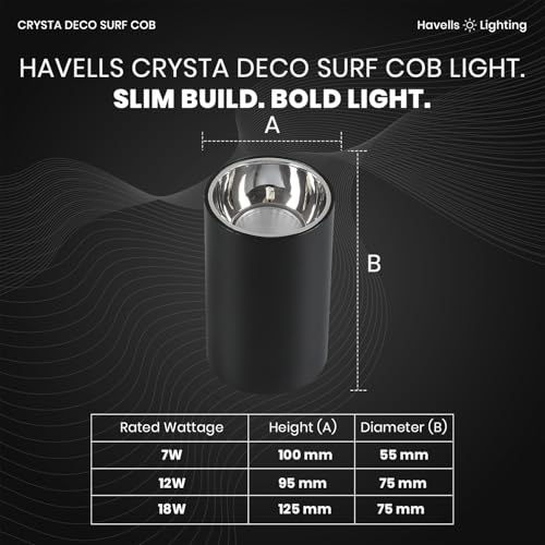 Image of Havells Crysta Deco Surf Cob 12W 4K Chrome B,Led-Spotlights,Energy Efficient,Long Life of 25000 Burning Hours,Beam Angle of 36,Metal Body Cob with Integrated Driver,Natural Daylight (4000K)