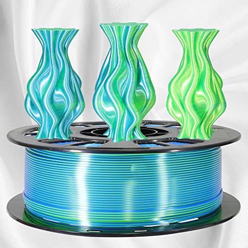 Image of MIKA3D 1KG Dual Color Co-Extrusion 3D Silk PLA Filament, Shiny Sapphire Blue Lime Green 2 Colors in 1 3D Material, 1.75mm Bicolor Dichromatic 2 Colors 3D Printing PLA, Widely Fit for 3D Printer