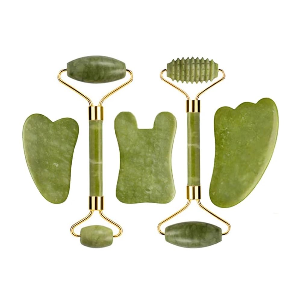 Rullo di Giada Gua Sha Set for Massaggi Guasha Board Pettine Gouache Raschietto Body Spa Strumenti Sollevamento for l'invecchiamento(Type 23)